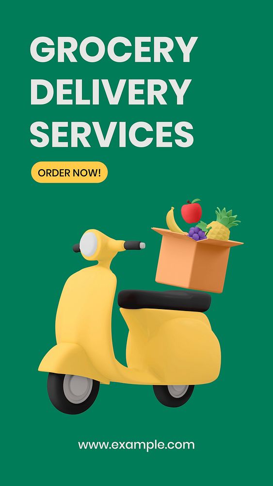 Grocery delivery Instagram story template, ecommerce green design vector