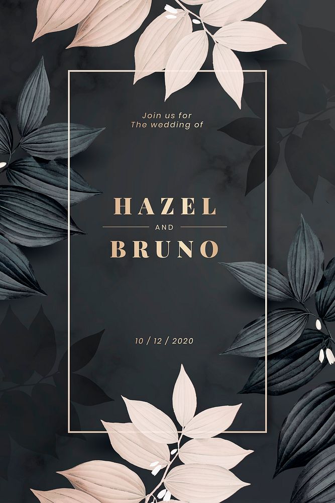 Black botanical wedding invitation card vector