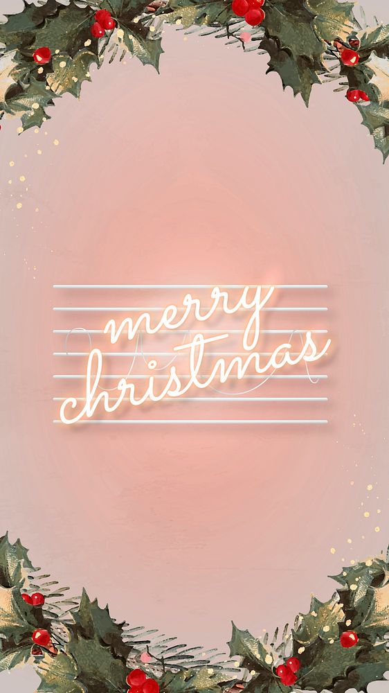 Pink neon text with mistletoes social story template vector