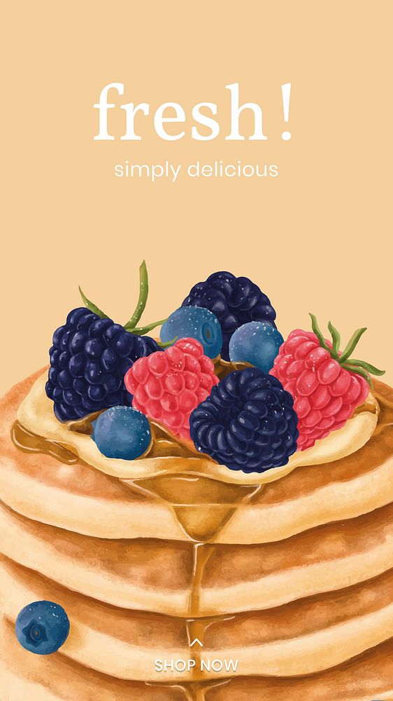 Hand drawn pancakes Instagram story template vector