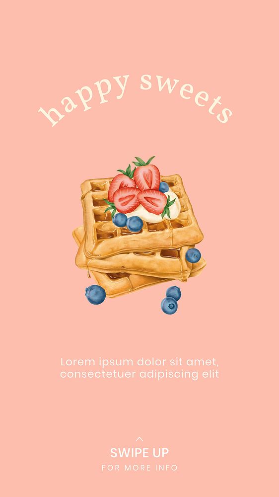 Hand drawn waffles Instagram story template vector