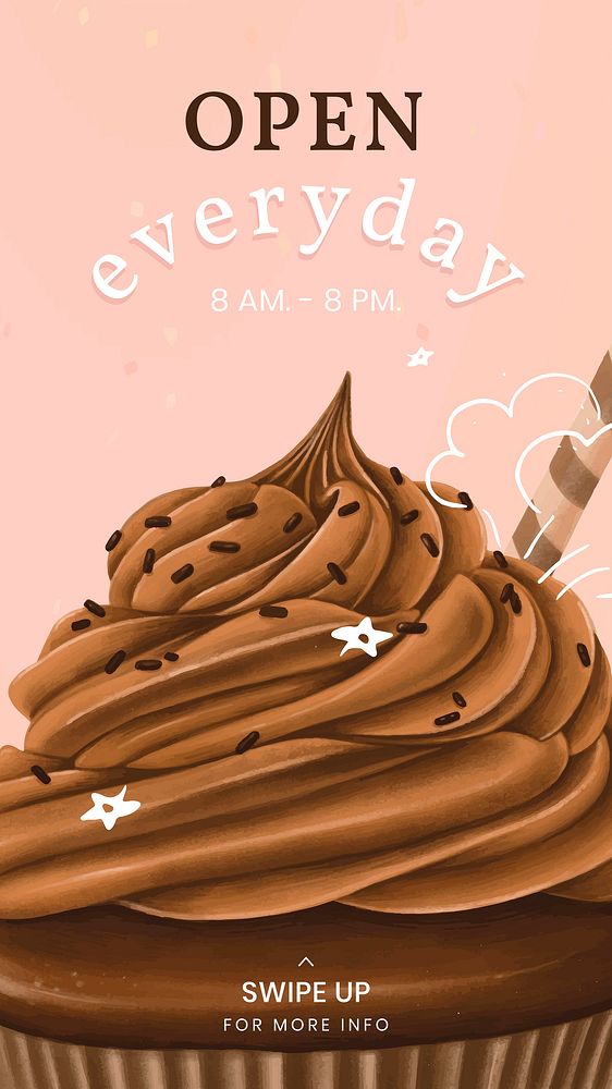 Hand drawn cupcake Instagram story template vector