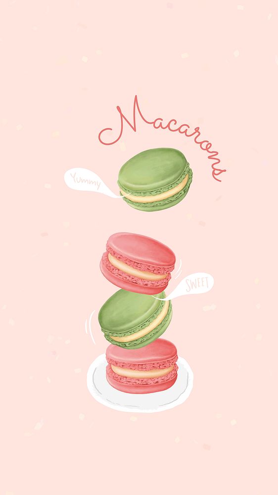 Hand drawn sweet macaron mobile background template vector
