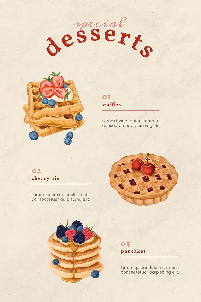 Hand drawn bakery menu chart Pinterest template vector