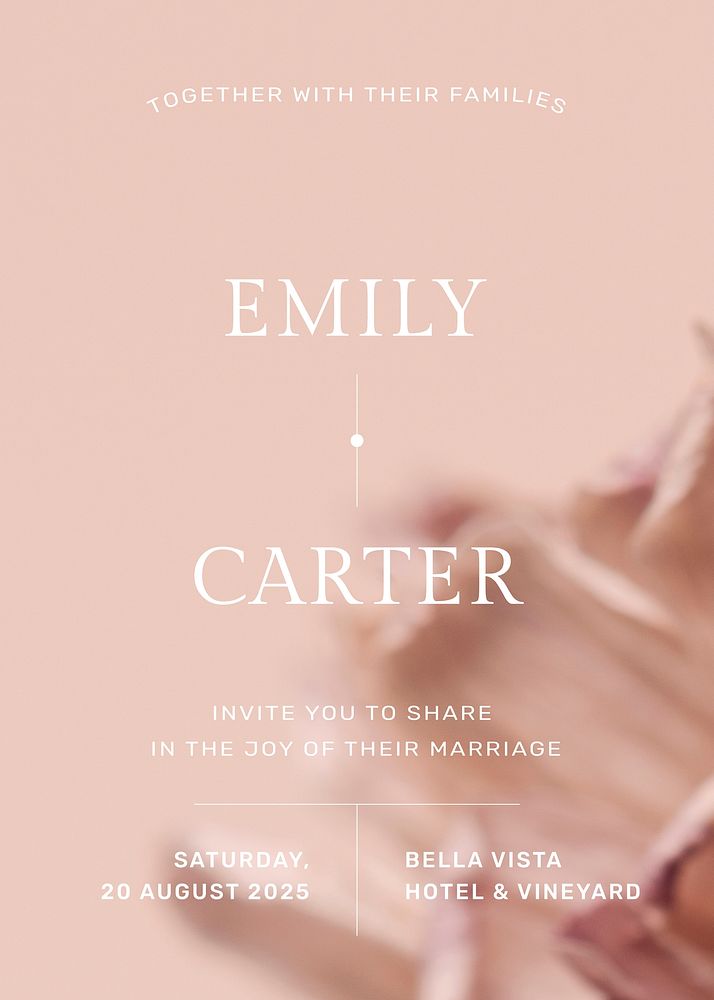 Nude pink wedding invitation card template vector