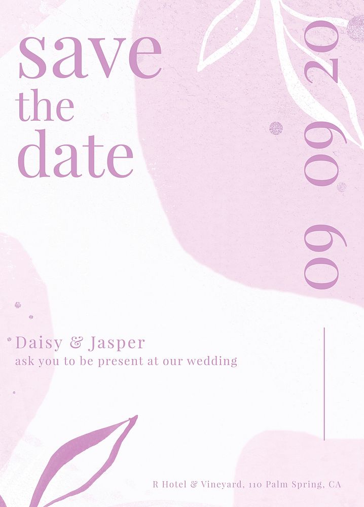 Pink and white wedding invitation card template vector