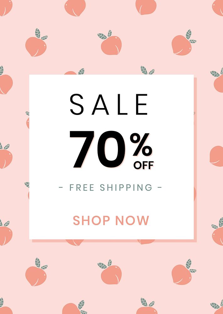 Sale 70% off promotion on a peach patterned poster template vector