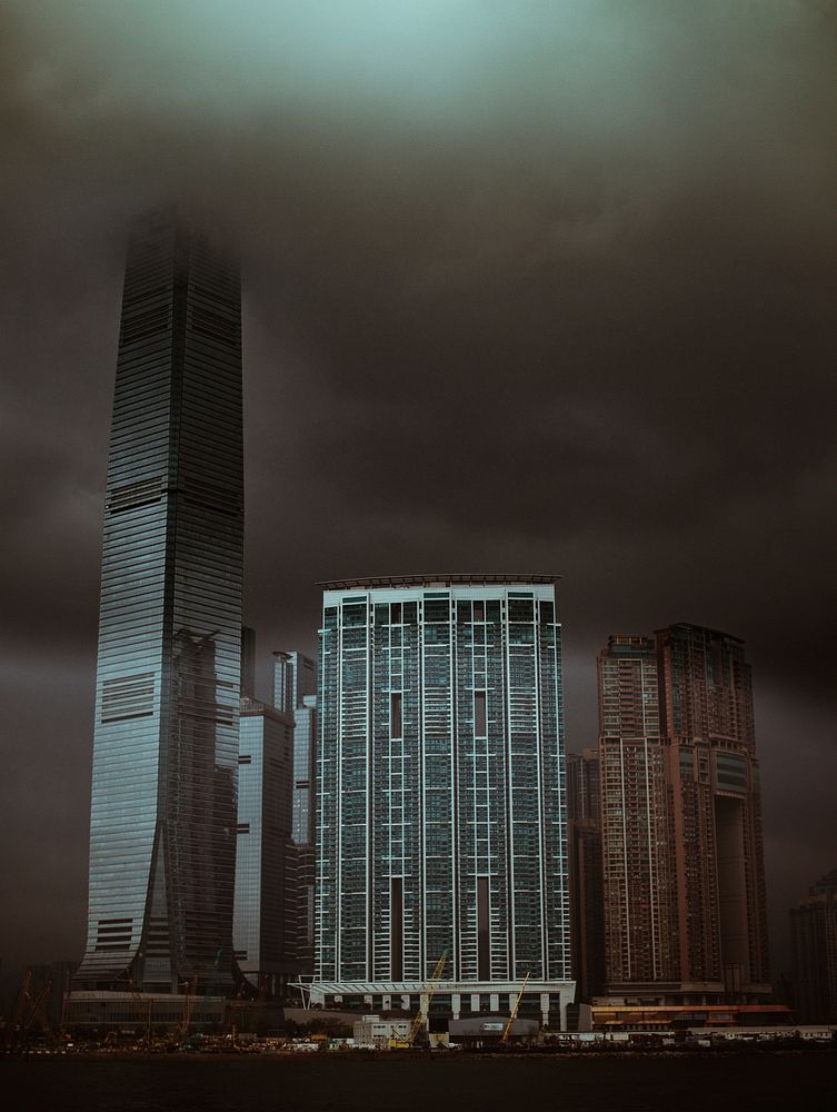 Moody Hong Kong waterfront. Original public domain image from Wikimedia Commons