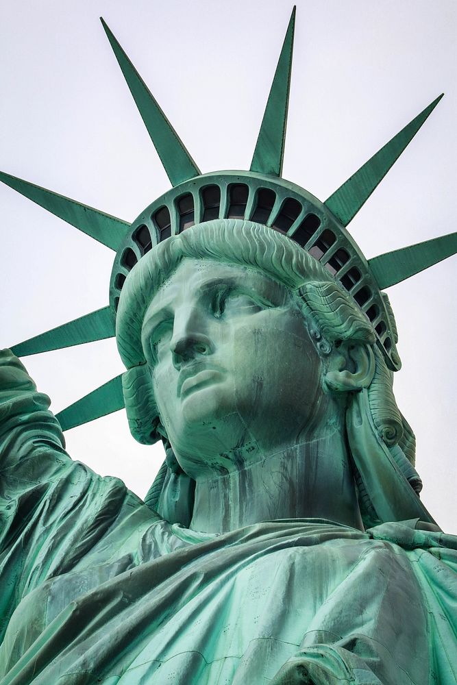 Green details on the Statue of Liberty's head and crown. Original public domain image from Wikimedia Commons