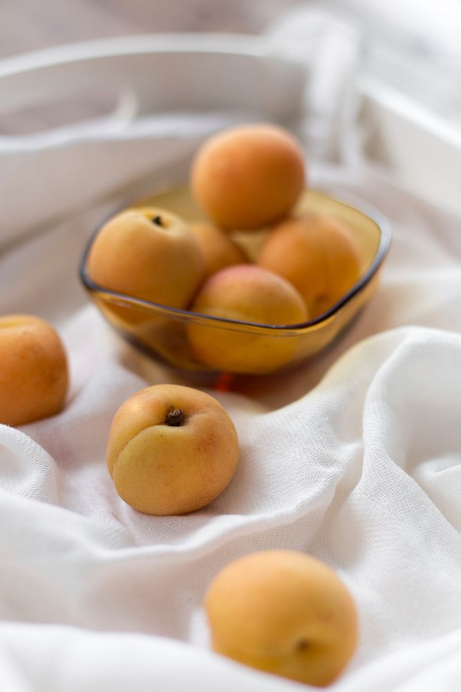 Apricots in a glass bowl. Original public domain image from Wikimedia Commons