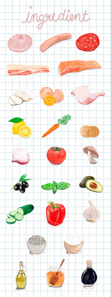 Hand drawn food ingredients watercolor style