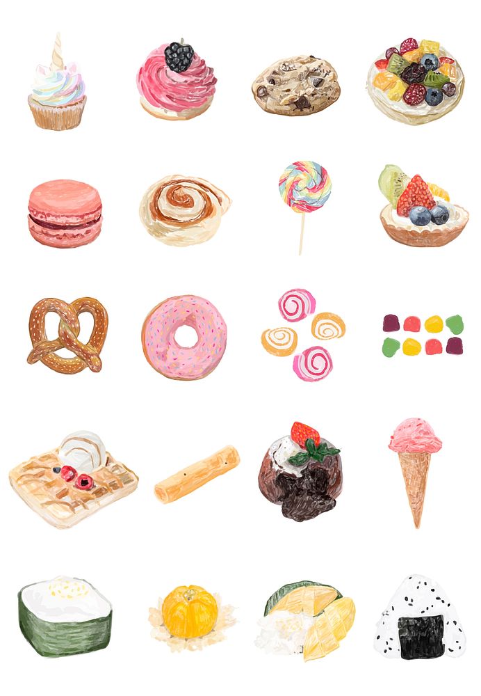 Hand drawn sweets collection watercolor style