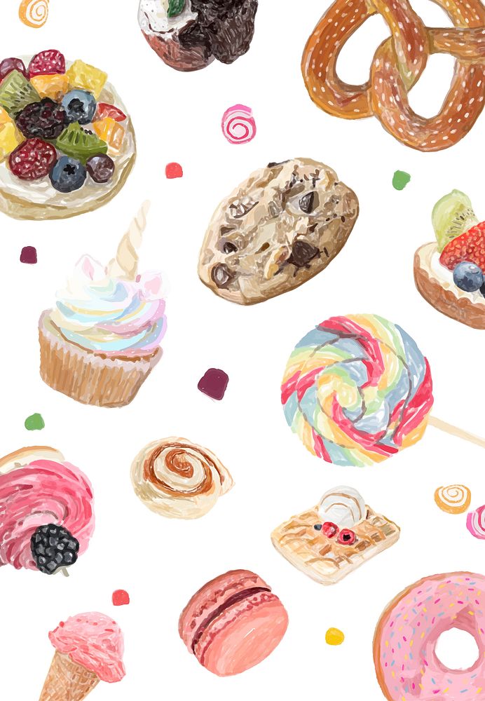 Hand drawn sweets collection watercolor style