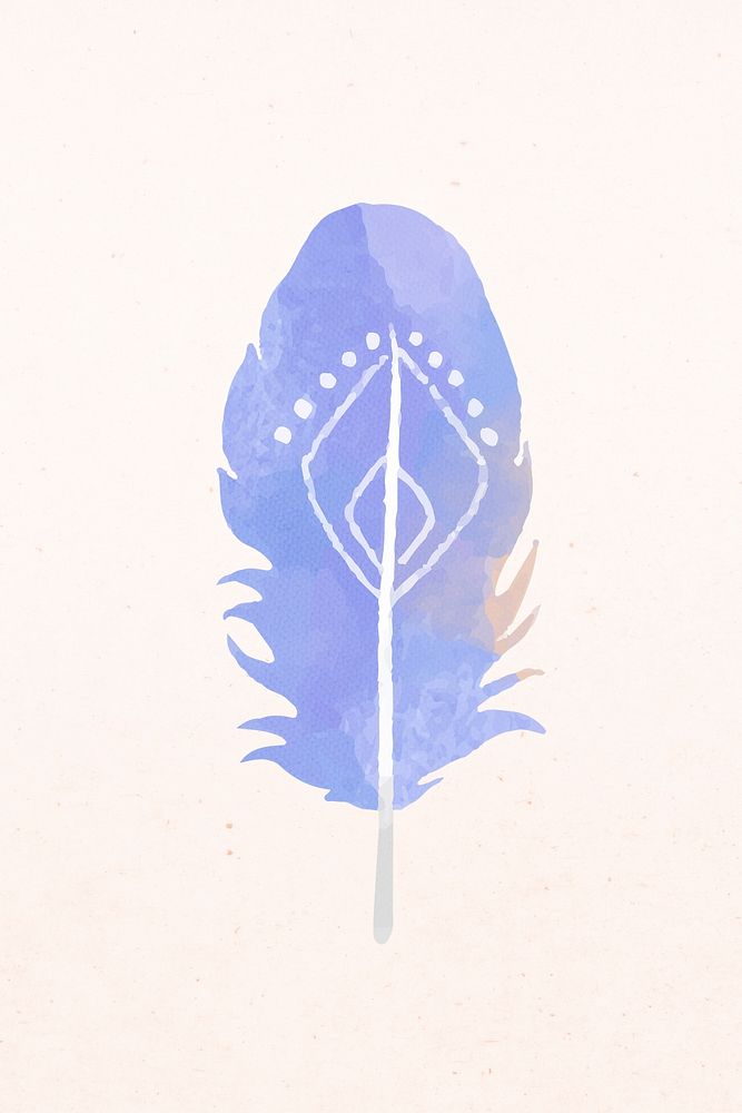 Blue boho feather element psd in watercolor