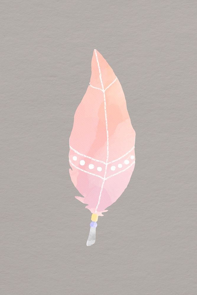 Pink boho feather element psd in watercolor