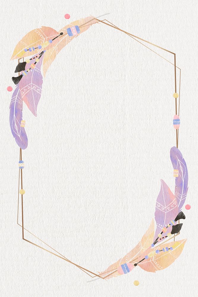Gold frame psd pastel Bohemian feather 