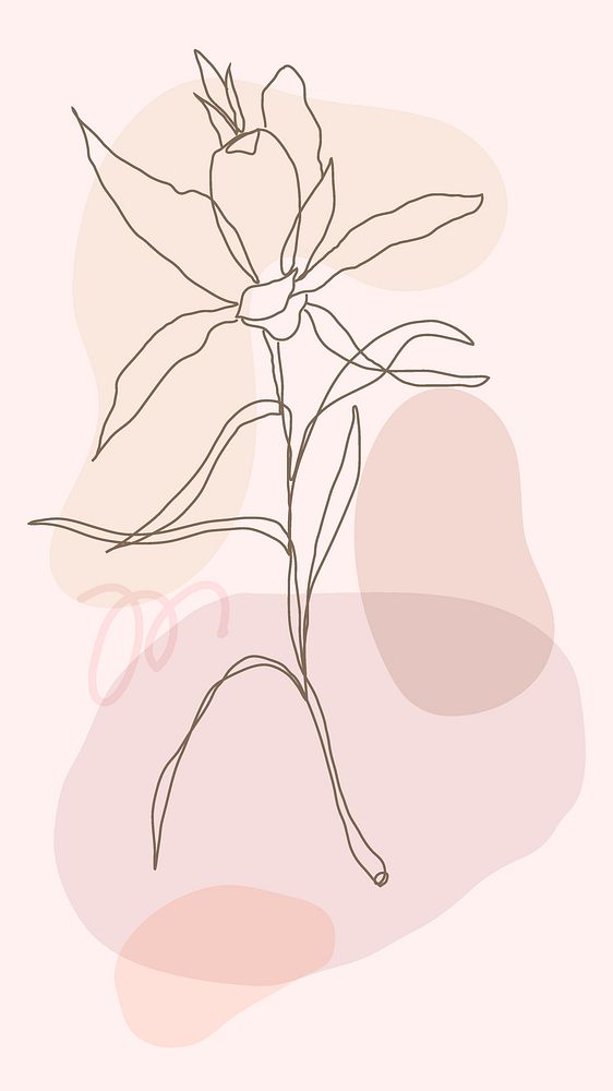 Pink flower iPhone wallpaper, aesthetic background, line art style