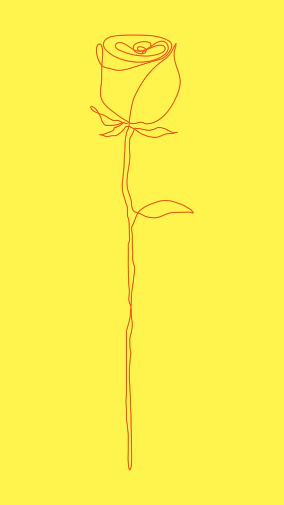 Rose flower line drawing vector on yellow background