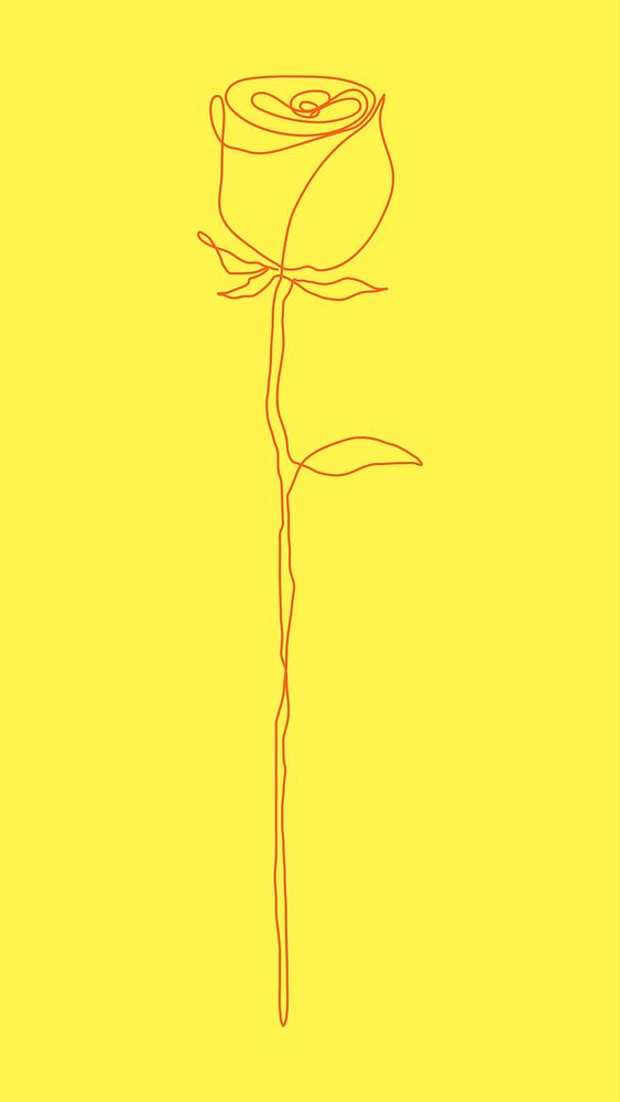 Rose flower line psd drawing on yellow background
