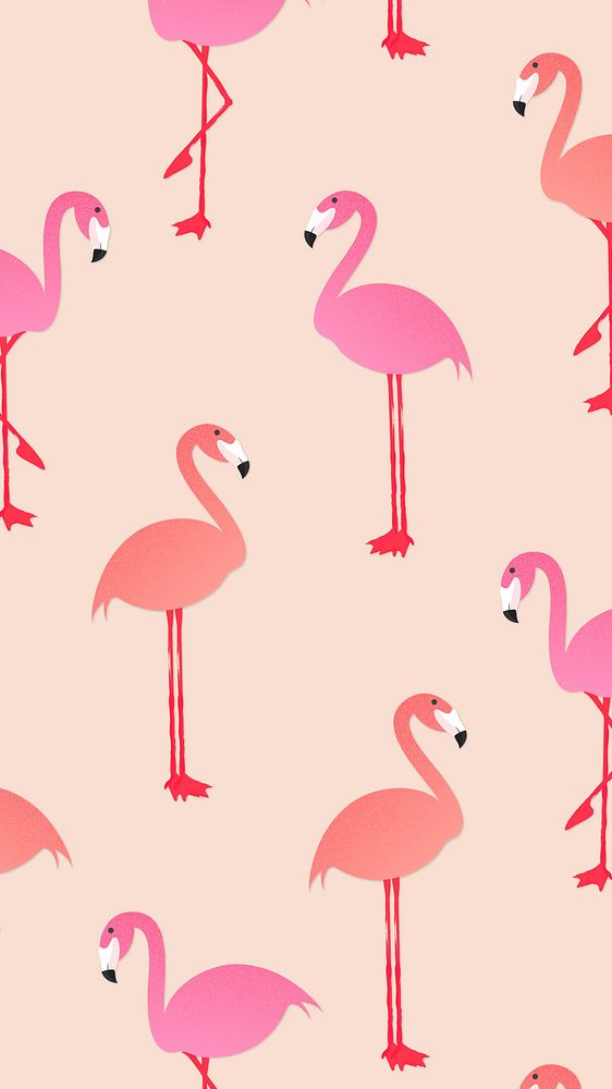 Pink flamingo iPhone wallpaper, summer pattern illustration vector