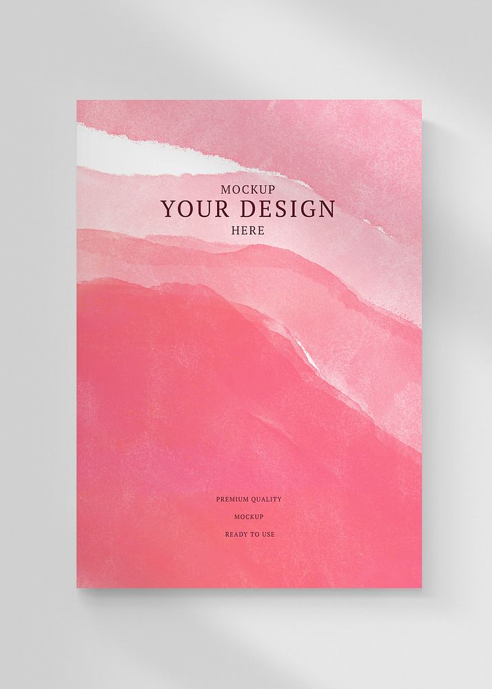 Book cover psd mockup with pink watercolor texture 
