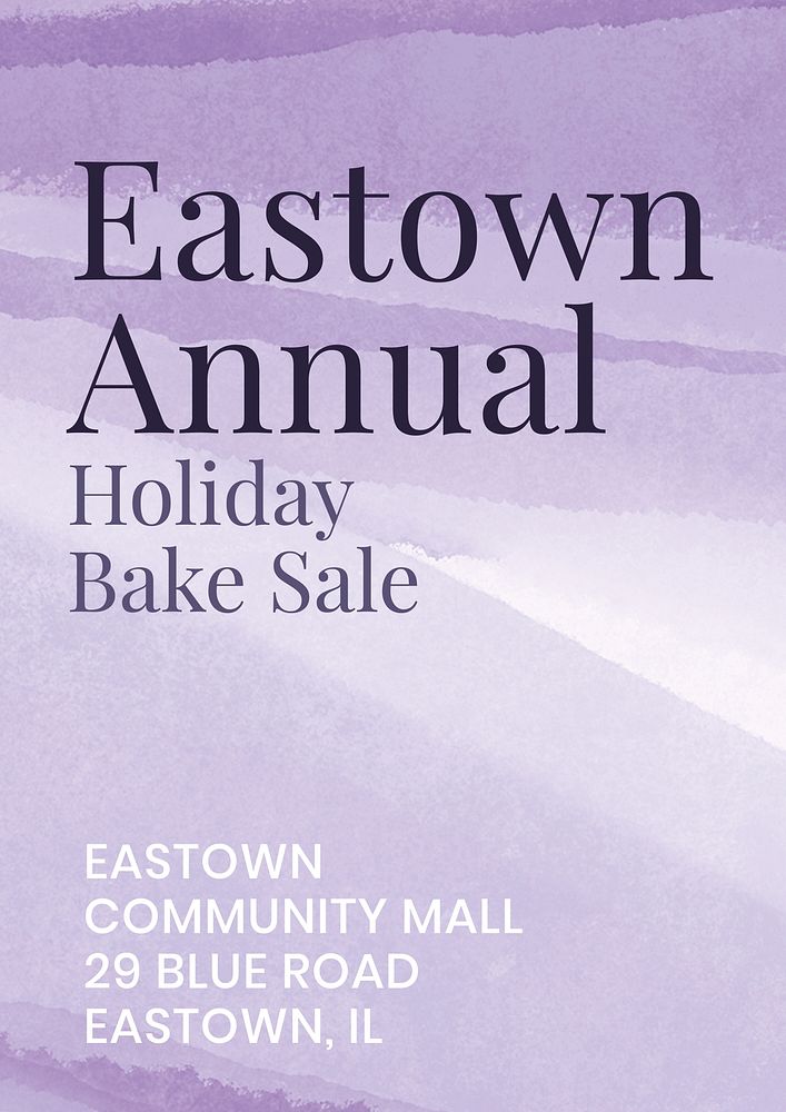 Watercolor promotion poster template abstract background with "Eastown Annual Holiday Bake Sale" psd
