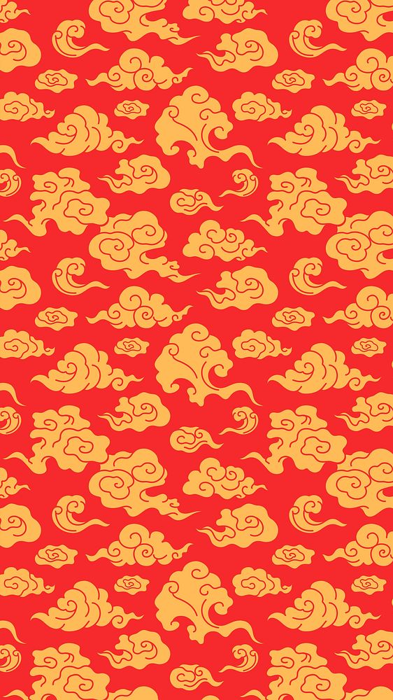 Oriental phone wallpaper, red cloud pattern background 