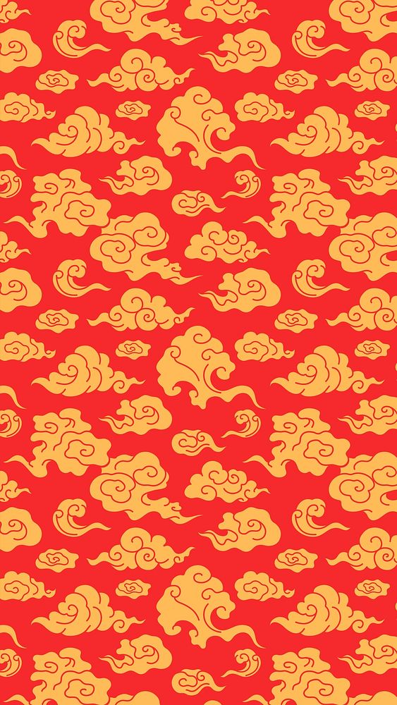 Oriental phone wallpaper, red cloud pattern illustration psd