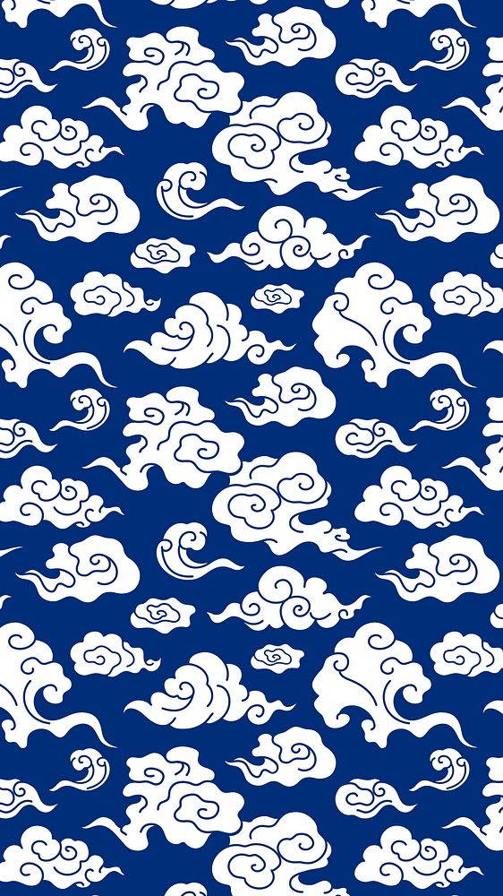 Chinese cloud wallpaper, blue oriental pattern