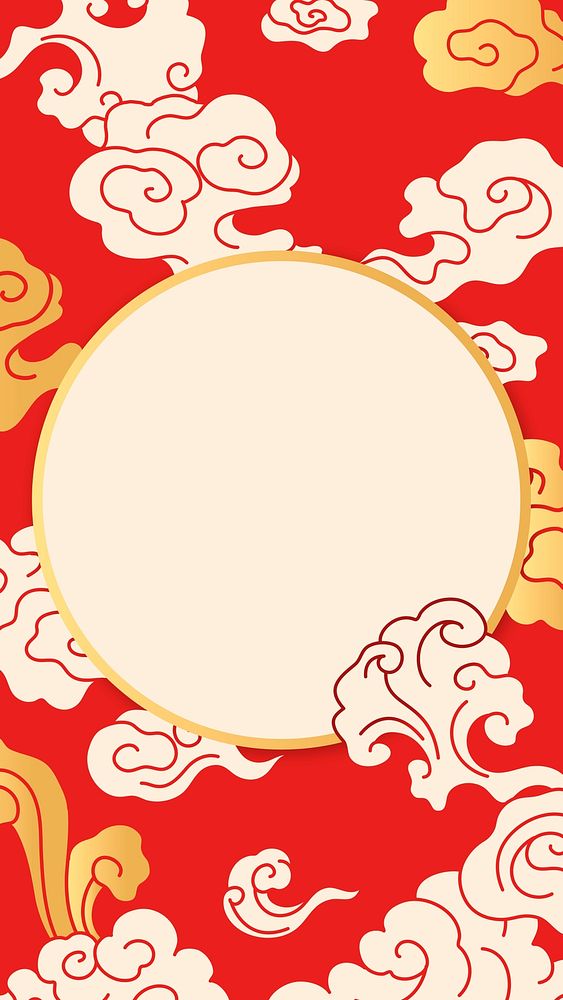 iPhone wallpaper oriental frame, red Chinese cloud illustration