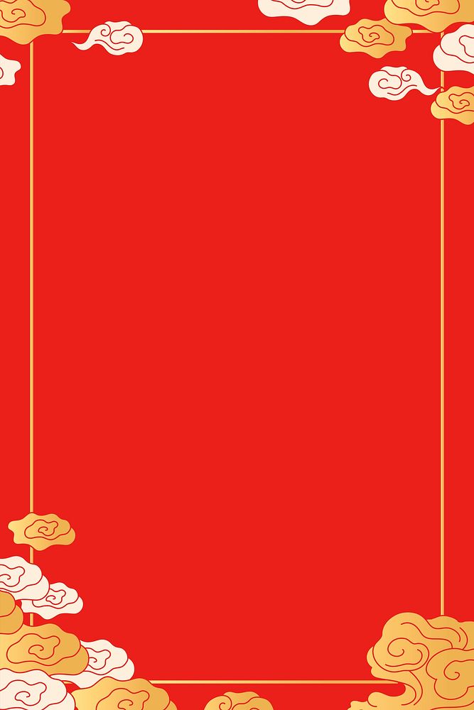 Red frame background, gold cloud Chinese illustration psd