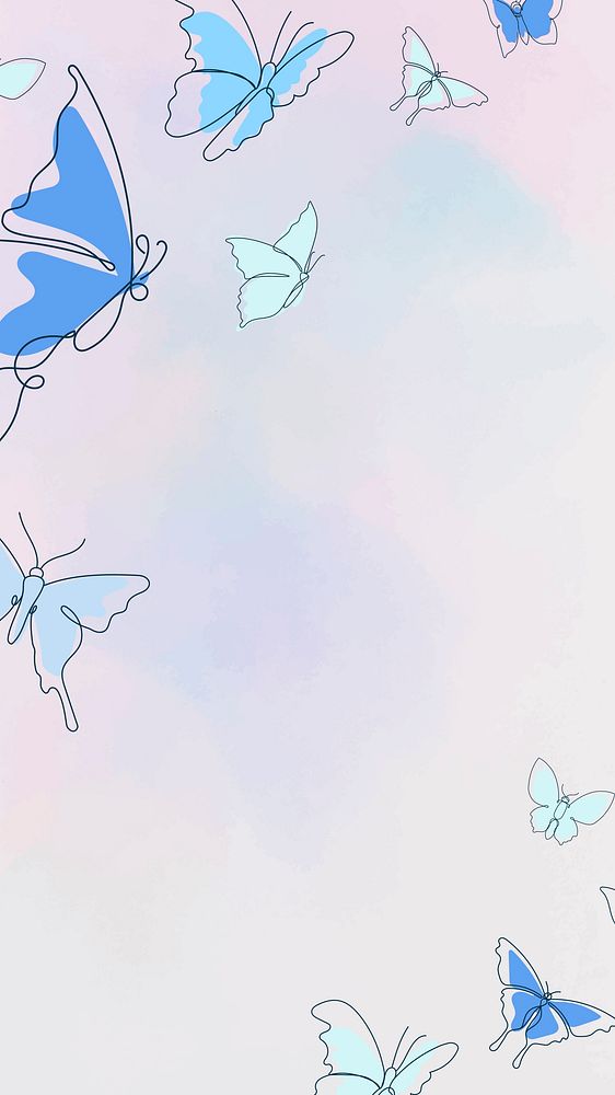 Butterfly phone wallpaper, blue aesthetic border animal illustration