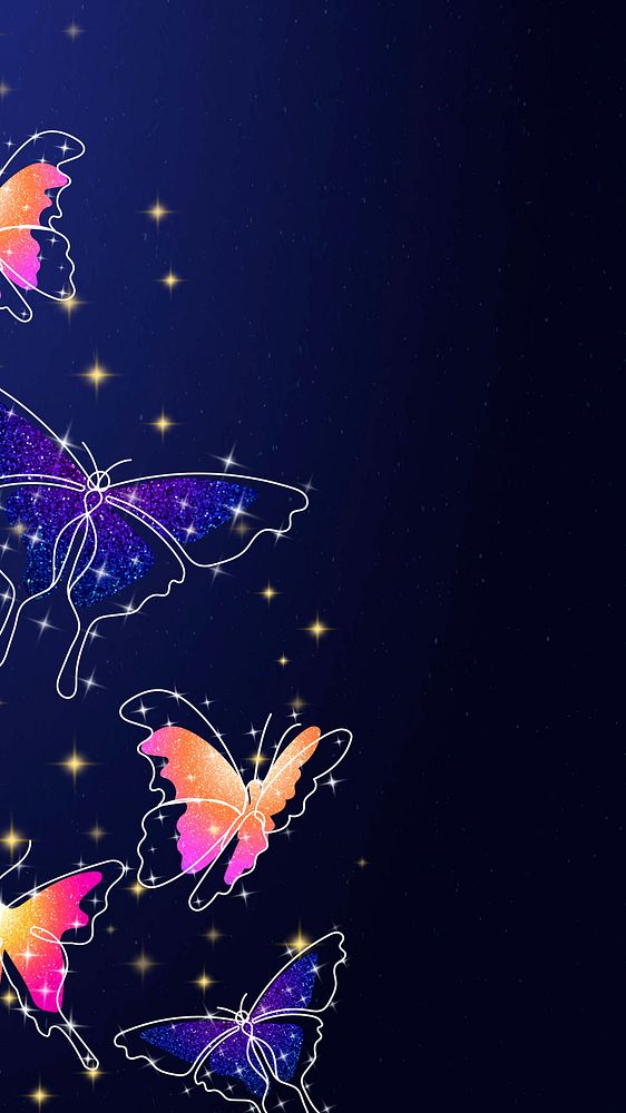 Glitter butterfly mobile wallpaper, beautiful violet border animal illustration