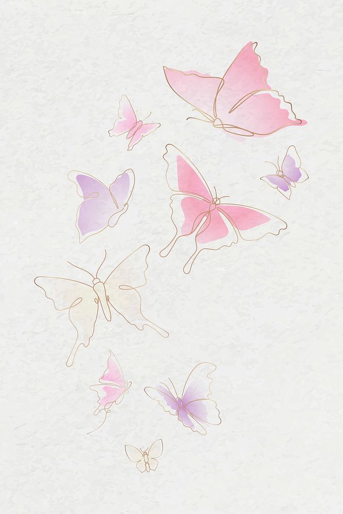 Flying butterfly sticker, pastel gradient line art psd animal illustration collection