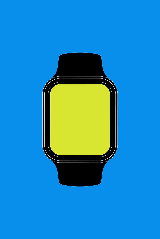Black smartwatch, blank rectangle green screen, health tracker device psd illustration