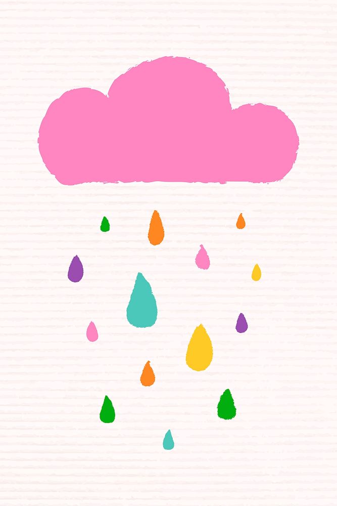 Funky rain and pink cloud in doodle style