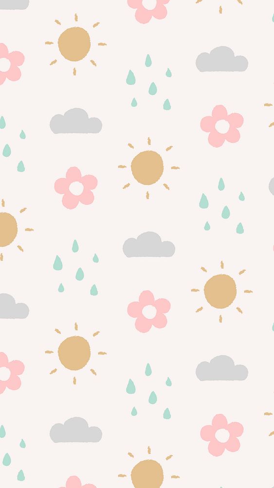 Cute doodle pattern mobile wallpaper, rain iPhone background vector