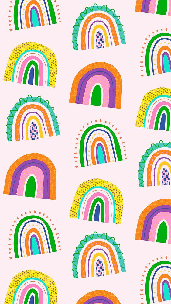 Funky doodle pattern mobile wallpaper, rainbow iPhone background vector