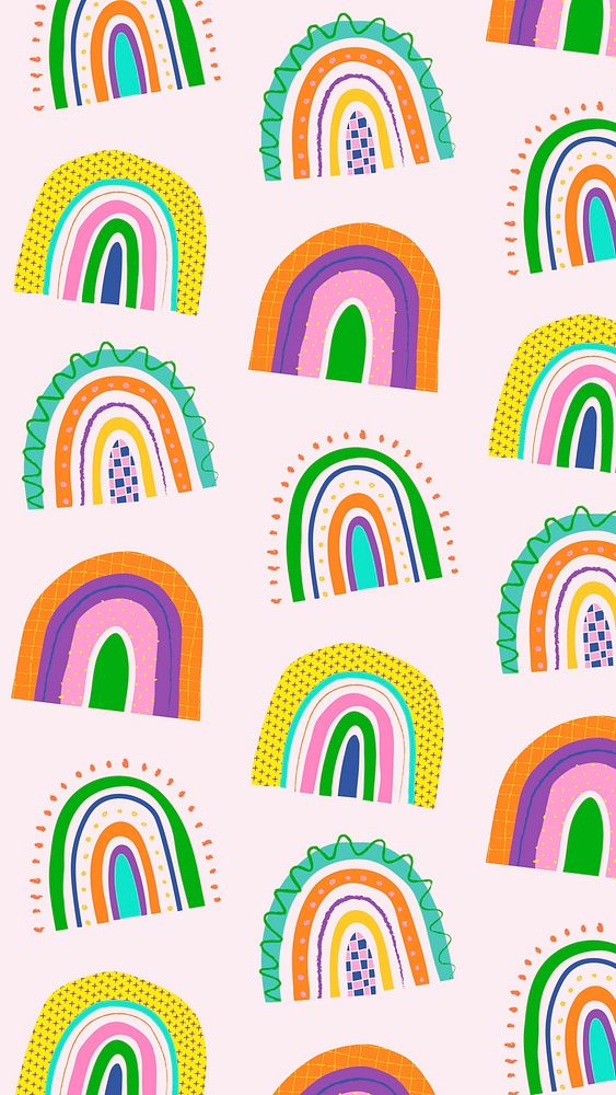 Funky doodle pattern, rainbow mobile wallpaper, iPhone background