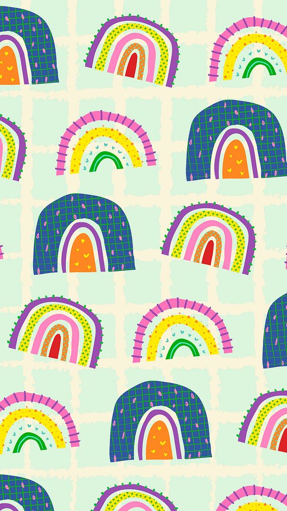 Rainbow mobile wallpaper, iPhone background vector, funky doodle pattern