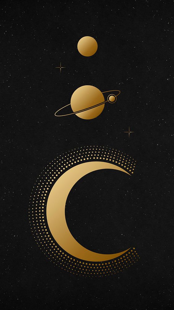 Galaxy mobile wallpaper, solar system illustration in gold gradient design