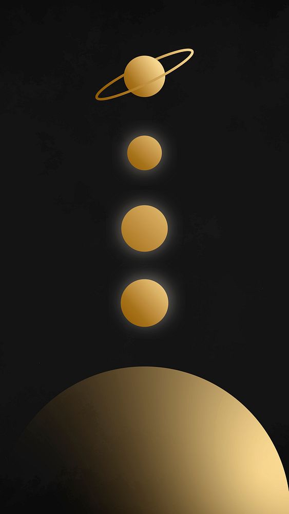 Galaxy iPhone wallpaper, solar system illustration in gold gradient design vector