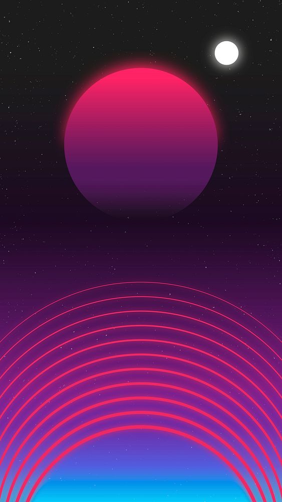 Retro futuristic phone wallpaper, pink neon gradient background vector