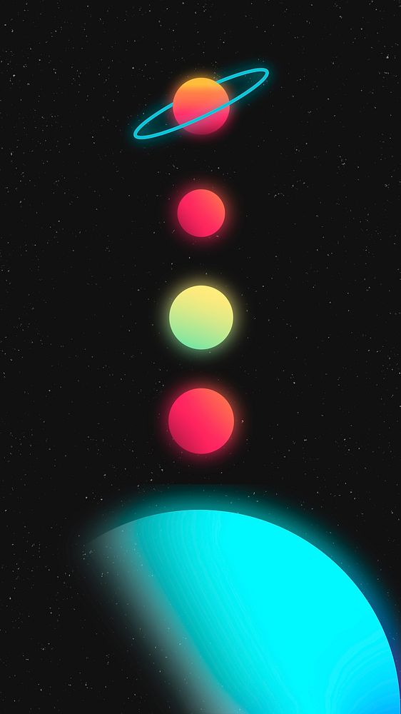 Solar system iPhone wallpaper, colorful neon glow gradient design