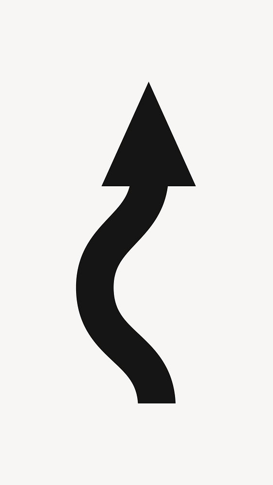 Curved arrow clipart, winding road ahead traffic sign, flat design in black and white