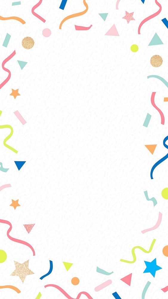 Birthday party frame iPhone wallpaper, cute white confetti background vector