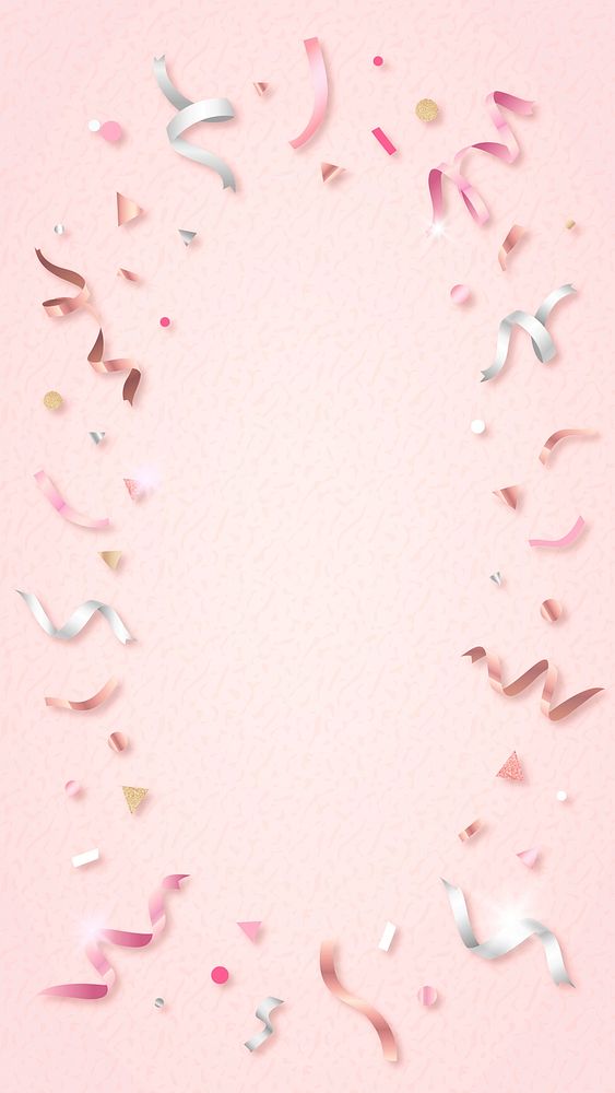 Pink festive frame iPhone wallpaper, colorful ribbons with texture vector