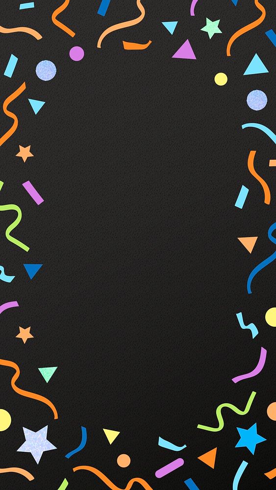 Birthday party frame phone wallpaper, cute black confetti background vector