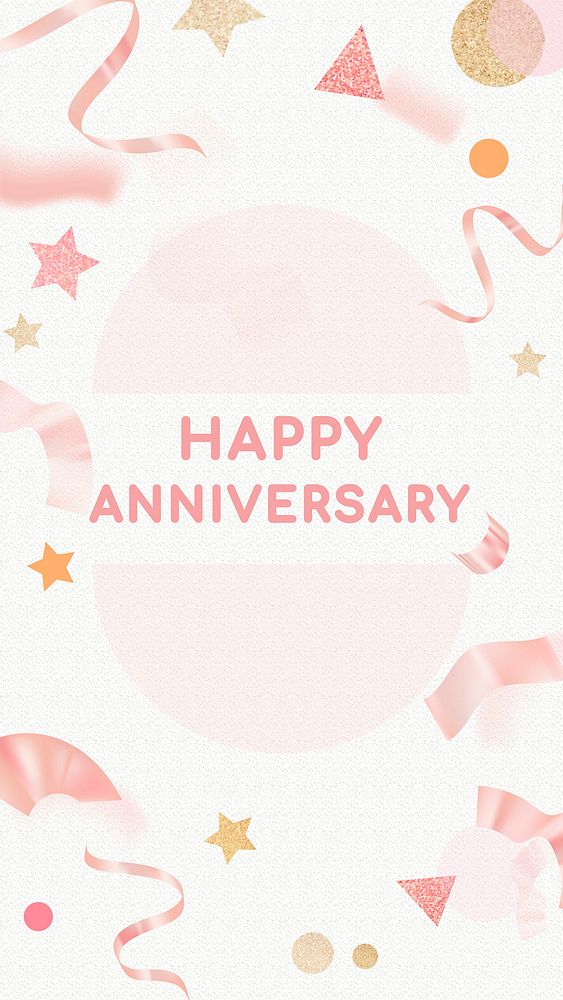 Happy Anniversary Instagram story template vector, colorful ribbons with confetti