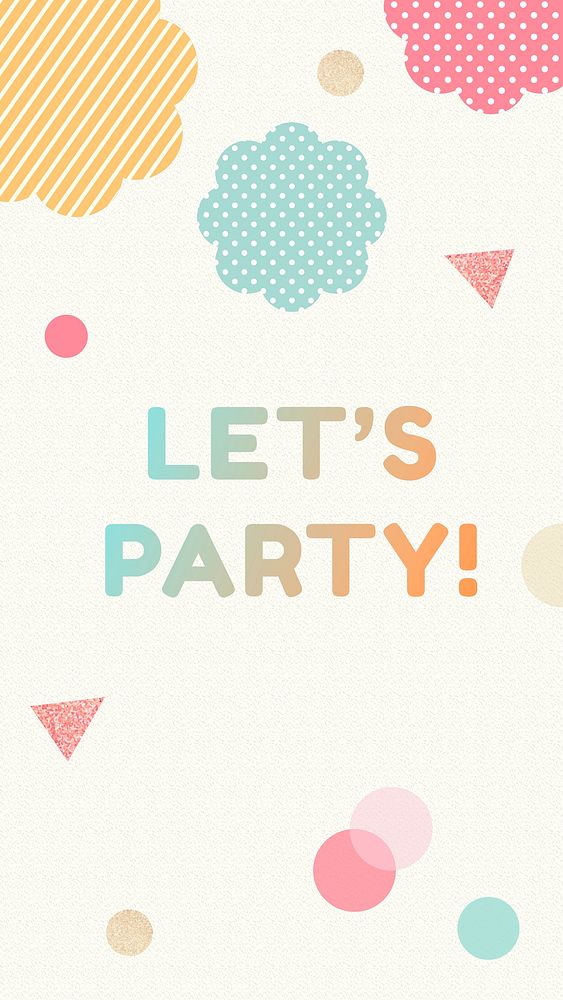 Let&rsquo;s party Instagram story template, cute geometric shapes, colorful design vector